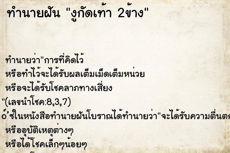 ทำนายฝันทำนายฝันงูกัดเท้า2ข้าง